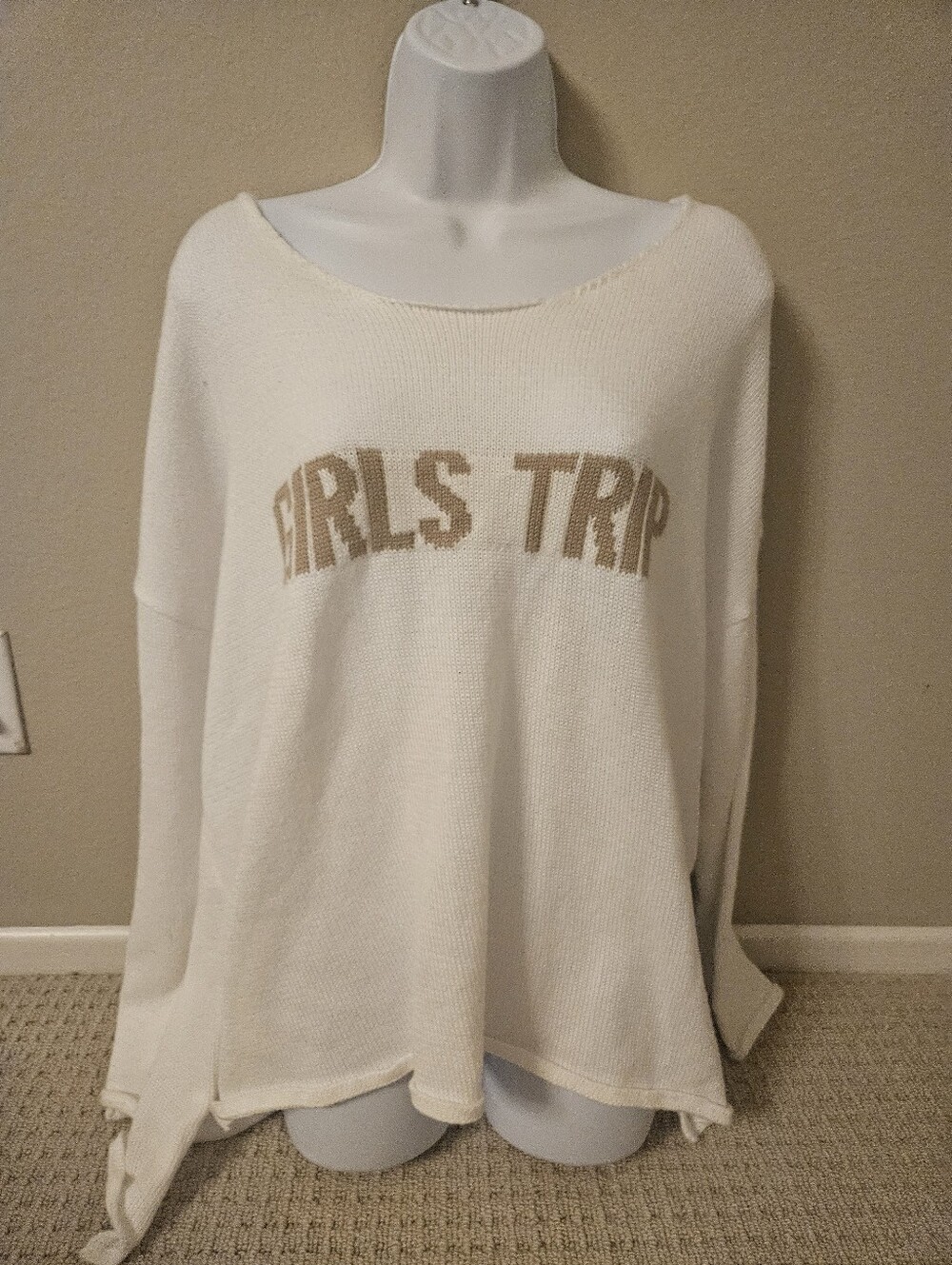 Miracle H Girls Trip Oversized Knit Sweater Large Ivory Slouchy Vacation